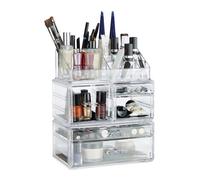 Relaxdays Organisateur cosmétiques 3 parties boîte rangement maquillage Make up 21 compartiments acrylique, transparent