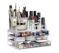 Relaxdays Organisateur cosmétiques 2 parties boîte rangement maquillage Make up 12 porte-crayons, transparent