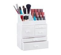 Relaxdays Organisateur cosmétiques 3 parties boîte rangement maquillage Make up 21 compartiments acrylique, blanc