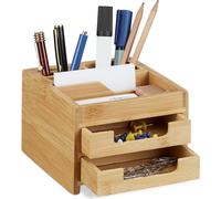 Organiseur de bureau bambou distributeur de bureau porte-stylos boîte 2 tiroirs
