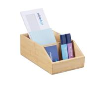 Relaxdays Organisateur de Bureau, Rangement Bambou, 3 Compartiments, HxLxP: 9 x 15,5 x 25,5 cm, Porte-Crayons, Nature