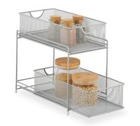 Relaxdays Organiseur pour Placard de Cuisine, 2 corbeilles coulissantes, en métal, H x L x P: 32 x 19 x 35,5 cm, argenté