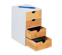 Relaxdays Organiseur à Compartiments, Bambou, 4 tiroirs, HxLxP: 27,5 x 16,5 x 21 cm, Rangement Bureau, Nature - Blanc