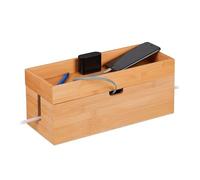 Relaxdays Organiseur à câbles pour 2 multiprises, Bambou, Nature | surface supérieure, HxLxP: 14x34x14 cm, cache-câbles