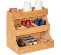 Relaxdays Organiseur Accessoires 9 Compartiments, Bambou, HxLxP : 24x26,5x17,5 cm, Station café & thé, Rangement, Nature