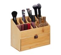Relaxdays Organiseur cosmétiques, Rangement à Maquillage, tiroir, Porte-pinceaux, Bambou, HxLxP: 19x25,5x12,5 cm, Nature
