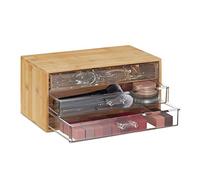 Relaxdays Organiseur à cosmétiques, rangement à maquillage et bijoux, 15x30x17,5 cm, boîte à tiroirs en bambou, naturel