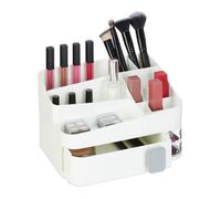 Relaxdays Organiseur à maquillage, 18 compartiments, rangement à cosmétiques, plastique, HxLxP : 15 x 26 x 21 cm, blanc