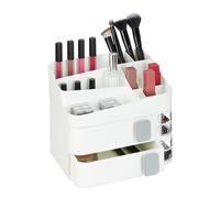 Relaxdays Organiseur à Maquillage, 21 Compartiments, Rangement à cosmétiques, Plastique, HxLxP : 21,5x26x21 cm, Blanc