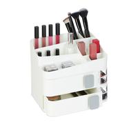 Relaxdays Organiseur de maquillage - 21 compartiments, plastique empilable, blanc 21,5x26x21 cm