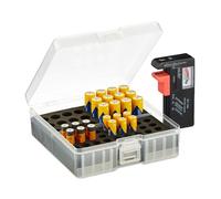 Relaxdays Organiseur à Piles, testeur, pour 60 AA et AAA, HxLxP : 5,5x15x15,5 cm, boîte de Rangement, Transparent - Noir