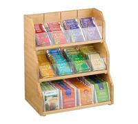 Relaxdays Organiseur à thé, 12 Compartiments, en Bambou, Aussi pour Capsules de café, HLP : 36 x 31 x 19 cm, Nature