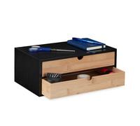 Relaxdays Organiseur à tiroirs, Bambou & MDF, 2 Compartiments, HxLxP : env. 14 x 33 x 21 cm, pour Bureau, Noir - Nature