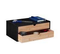 Relaxdays Organiseur à tiroirs, Bambou & MDF, 2 Compartiments, HxLxP : env. 14 x 33 x 21 cm, pour Bureau, Noir - Nature