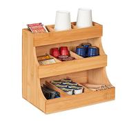 Relaxdays Organiseur Accessoires 9 Compartiments, Bambou, HxLxP : 24x26,5x17,5 cm, Station café & thé, Rangement, Nature