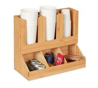 Relaxdays Organiseur accessoires café, 6 compartiments, bambou, H x L x P : 29,5 x 34,5 x 17 cm, distributeur, nature