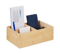 Relaxdays Organiseur Bambou, 3 Compartiments, Ranger Fournitures de Bureau, Salle de Bain, HxLxP: 9,5x29x19 cm, Nature