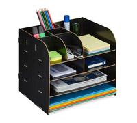 Relaxdays Organiseur bureau avec étagères documents – 10 compartiments, MDF, Noir, 27,5×32,5×25 cm