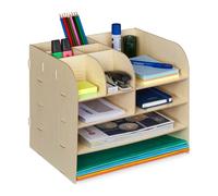 Relaxdays – Organiseur de bureau, 10 compartiments, étagères, 27,5x32,5x25 cm, marron clair