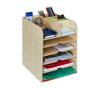 Relaxdays Organiseur Bureau étagères Documents, 12 Compartiments, HxLxP: 34,5 x 25 x 32 cm, Rangement MDF, Marron Clair