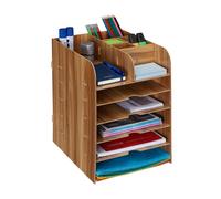 Relaxdays Organiseur de bureau avec étagères, 12 compartiments, MDF, 34,5×25×32 cm, marron foncé