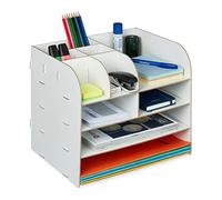 Relaxdays Organiseur Bureau avec étagères Documents, 10 Compartiments, HxLxP: 27,5 x 32,5 x 25 cm, Rangement MDF, Blanc