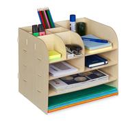 Relaxdays – Organiseur de bureau, 10 compartiments, étagères, 27,5x32,5x25 cm, marron clair