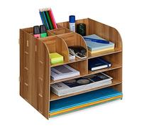 Relaxdays Organiseur Bureau étagères Documents, 10 Compartiments, HxLxP: 27,5 x 32,5 x 25 cm, Rangement, Marron foncé