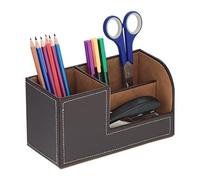 Relaxdays Organiseur Bureau, Porte-Crayon 3 Compartiments, Similicuir, HxLxP : 11x20x9,5 cm, Rangement, Marron