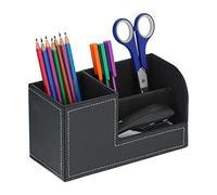 Relaxdays Organiseur Bureau, Porte-Crayon 3 Compartiments, Similicuir, HxLxP : 11x20x9,5 cm, Rangement, Noir