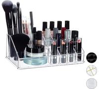 Relaxdays Organisateur Cosmétique Acrylique Rangement Make-Up 16 Casier Maquillage Support Rouge à Lèvre Transparent