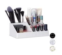 Relaxdays organiseur cosmétique acrylique, petit, 16 compartiments et porte-rouge à lèvres, blanc