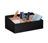 Relaxdays Organiseur de Bureau, 12 Compartiments, réglable, Bambou & MDF, Rangement, HxLxP : 12x30x18 cm, Noir - Nature