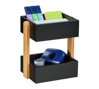 Relaxdays Organiseur de Bureau, 2 Compartiments Ouverts, Bambou & MDF, Rangement, HxLxP : 25x22x16,5 cm, Noir - Nature