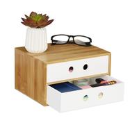 Relaxdays Organiseur de Bureau, 2 tiroirs, Bambou & MDF, boîte de Rangement, Ordre, HLP 14 x 25 x 20 cm, Blanc
