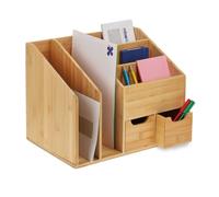 Relaxdays Organiseur de bureau, 2 tiroirs, 5 compartiments, porte-documents, H x L x P 29 x 37 x 25 cm, bambou, nature