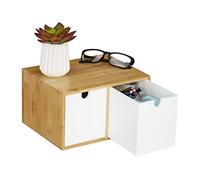 Relaxdays Organiseur de bureau 2 tiroirs, bambou/MDF, blanc | H x l x P 14,5 x 24,5 x 20 cm