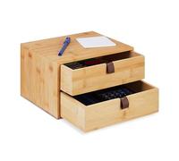 Relaxdays Organiseur de Bureau, 2 tiroirs, Bambou, Rangement pour Espace de Travail, HxLxP : 14,5 x 25 x 20 cm, Nature