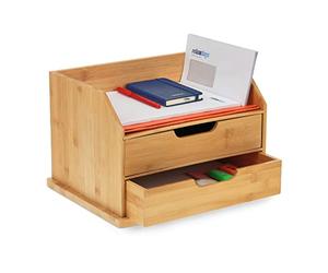 Relaxdays Organiseur de bureau, 2 tiroirs, pour espace de travail, lettres et documents, HLP 24x36x28 cm, bambou, nature