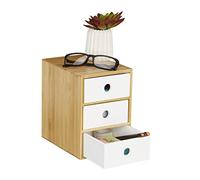 Relaxdays Organiseur de Bureau, 3 tiroirs, Bambou & MDF, boîte de Rangement, Ordre, H x L x P 21 x 14,5 x 20 cm, Blanc
