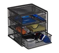 Relaxdays Organiseur de bureau 3 tiroirs métal fournitures stylos ustensiles HxlxP: 17x16x17cm, noir