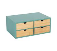 Relaxdays Organiseur de Bureau 4 tiroirs en Bambou & MDF, Menthe/Nature, 14 x 33 x 21 cm
