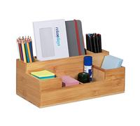 relaxdays Organiseur de Bureau, 7 Compartiments, Rangement de Bambou, étude, Cuisine, Salle de Bain, 11x30x15cm, Nature