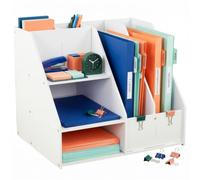 Relaxdays organiseur de bureau A4, 7 compartiments, blanc | École, stylos, dossiers, porte-documents
