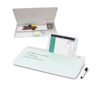 Relaxdays Organiseur de bureau avec tableau blanc, 5 compartiments, plastique, verre, H x L x P : 5,5 x 40 x 18 cm.