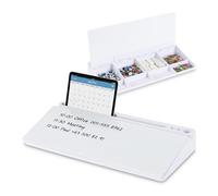 Relaxdays Organiseur de Bureau avec Tableau Blanc, 8 Compartiments, Plastique, Verre, H x P : 5,5 x 40 x 18 cm, Organisateur de Bureau, Blanc