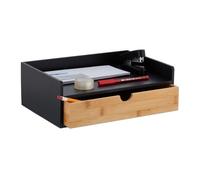 Relaxdays Organisateur Bureau, 1 tiroir, Documents Format A4, Bambou, HxLxP: 11x32x22 cm, Fournitures, Noir - Nature