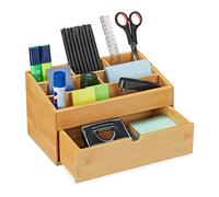 relaxdays Organiseur de Bureau avec tiroir, 6 tiroirs, Bambou, boîte de Rangement, Office, HLP 15 x 28 x 16,5 cm, Nature