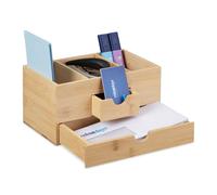 Relaxdays Organisateur Bureau, 2 tiroirs, 3 Compartiments, Bambou, HxLxP : 12 x 24 x 14,5 cm, Rangement, Nature