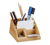 Relaxdays Organiseur de bureau bambou porte-stylos boîte HxlxP: 9 x 12,4 x 15,5 cm, nature